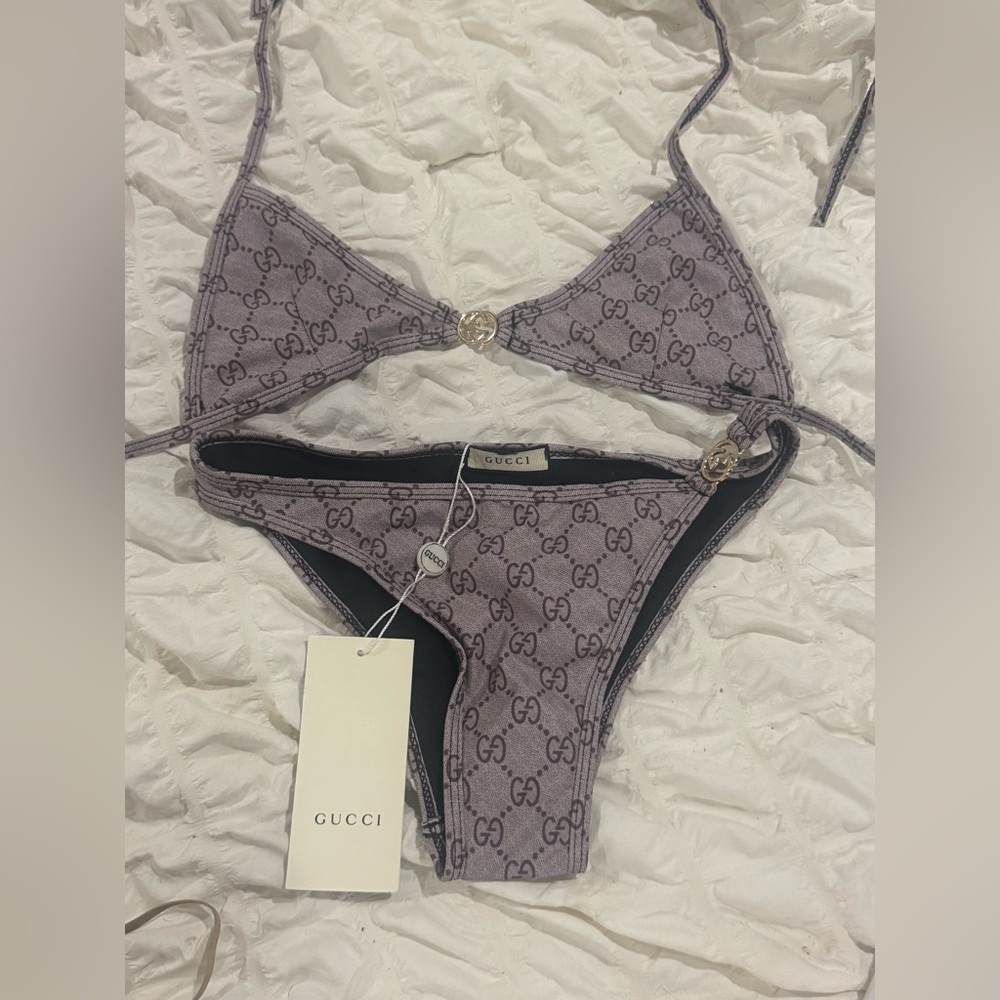 Gucci Gray Textured Bikini with Triangle Top